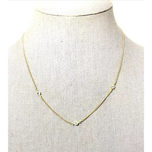 Women’s 18” Gold Tone Chain Necklace W/ Blue Gemstone Charms. Rhinestones